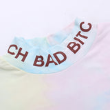 Hollow out high neck letter avatar pattern mini dress
