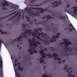Long flared sleeve v neck ruched print maxi dress