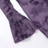 Long flared sleeve v neck ruched print maxi dress