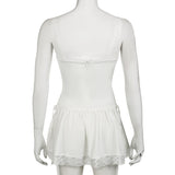 Square neck lace hem button zip-up cami mini dress