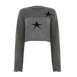 Long sleeve crewneck five-pointed star pattern top
