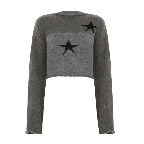 Long sleeve crewneck five-pointed star pattern top