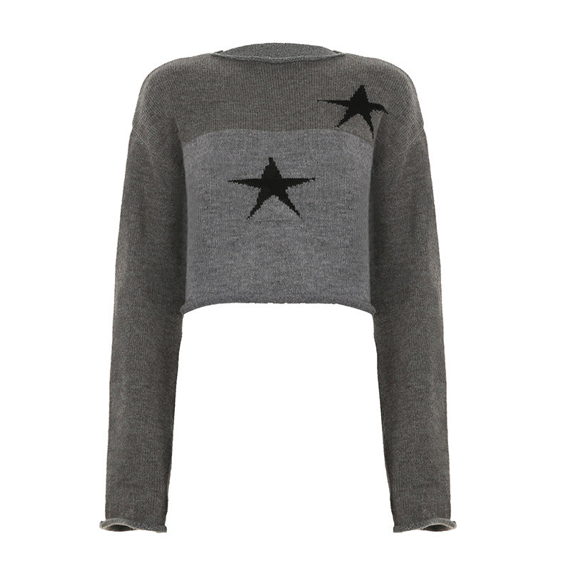 Long sleeve crewneck five-pointed star pattern top