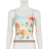 Haut camisole contrasté à col en U et imprimé floral dans le dos 