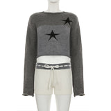 Long sleeve crewneck five-pointed star pattern top
