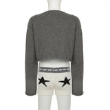 Long sleeve crewneck five-pointed star pattern top
