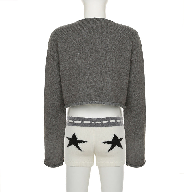 Long sleeve crewneck five-pointed star pattern top