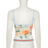 Haut camisole contrasté à col en U et imprimé floral dans le dos 