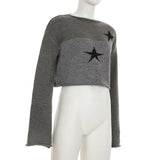 Long sleeve crewneck five-pointed star pattern top