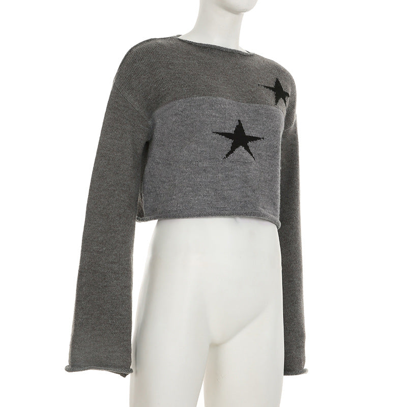 Long sleeve crewneck five-pointed star pattern top
