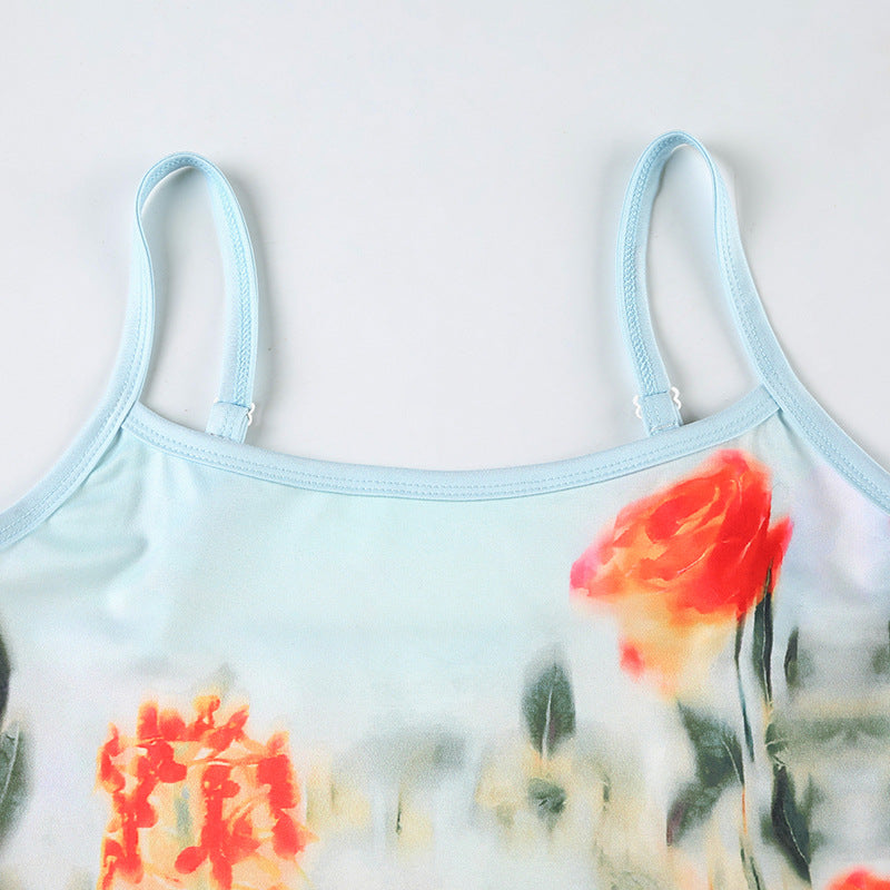 Haut camisole contrasté à col en U et imprimé floral dans le dos 
