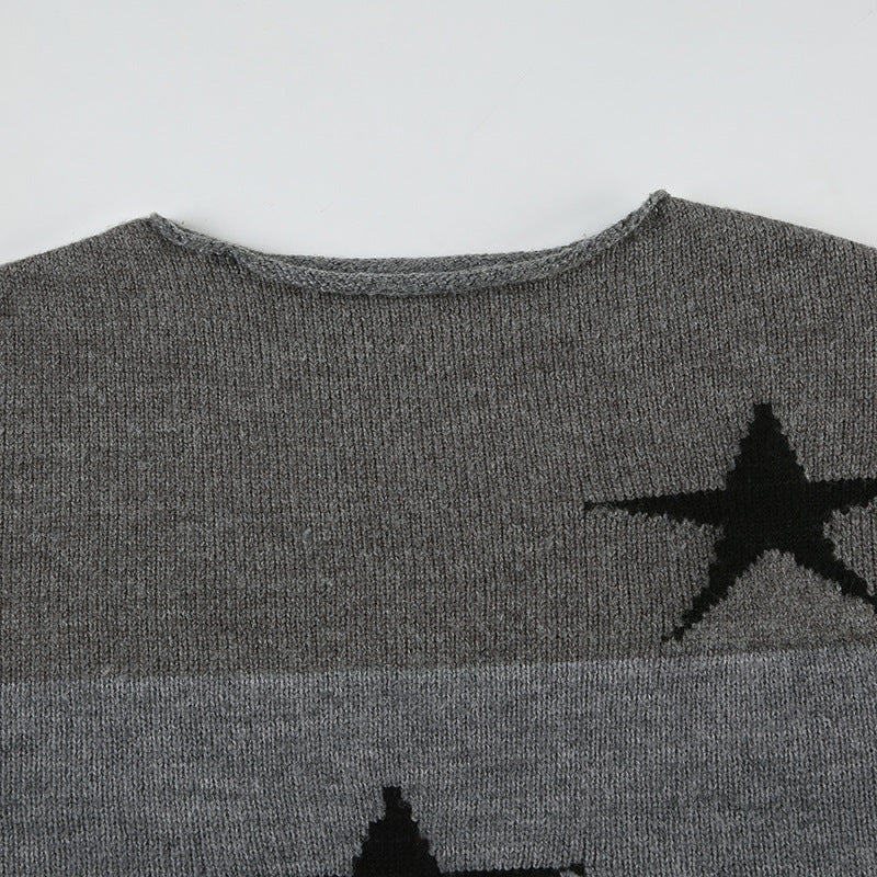 Long sleeve crewneck five-pointed star pattern top