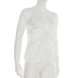 Self tie lace hem satin deep V neck cami top