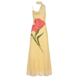 Vestido largo con estampado floral y cuello halter de malla irregular 