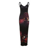 Robe longue camisole à imprimé fleuri et à pois froncés à col en V 