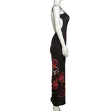Robe longue camisole à imprimé fleuri et à pois froncés à col en V 