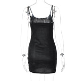 Mini-robe camisole dos nu à col en U et perles 