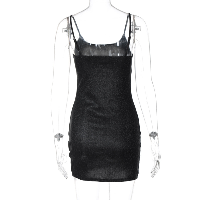 Mini-robe camisole dos nu à col en U et perles 