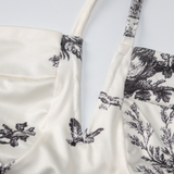 Self tie halter print ruched cami midi skirt set