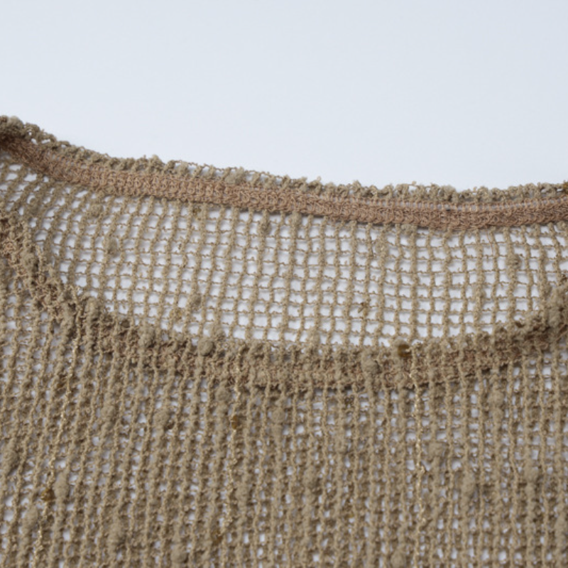 Long sleeve crewneck hollow out see through top