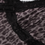 Leopard print mesh v neck lace hem cami top