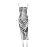 Robe midi tube dos nu à imprimé contrasté 