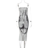 Robe midi tube dos nu à imprimé contrasté 