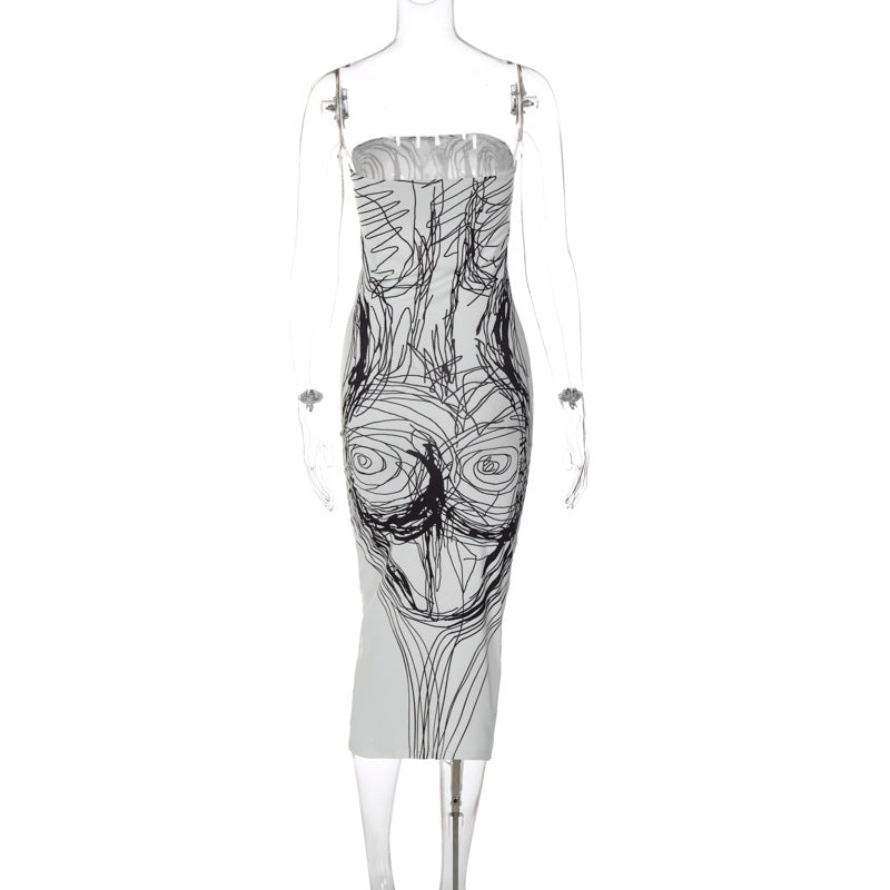 Robe midi tube dos nu à imprimé contrasté 