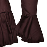 Robe mini froncée en satin à manches longues évasées et à volants 