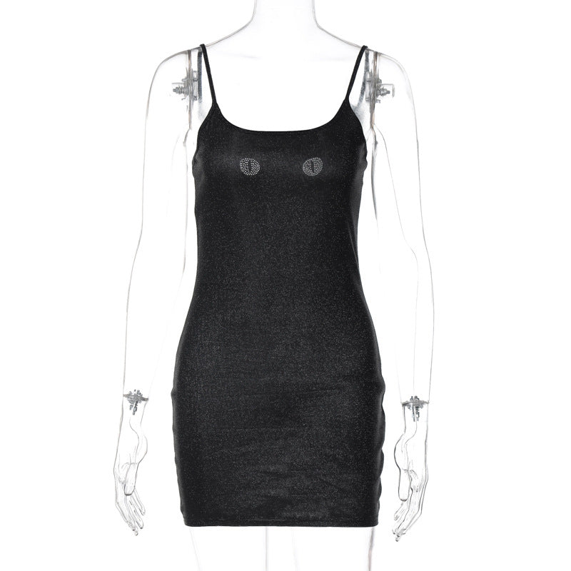 Mini-robe camisole dos nu à col en U et perles 