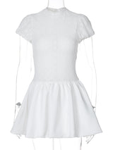 Ruched zip-up crewneck cap sleeve mini dress