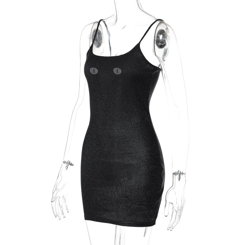 Mini-robe camisole dos nu à col en U et perles 
