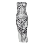 Robe midi tube dos nu à imprimé contrasté 