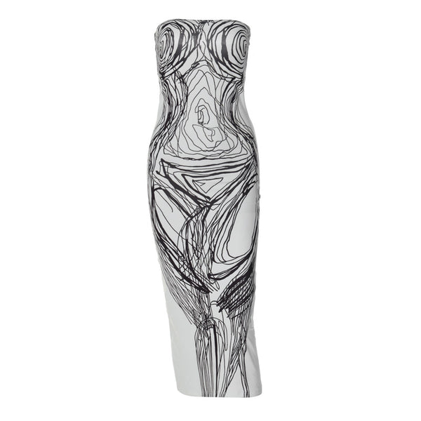 Robe midi tube dos nu à imprimé contrasté 