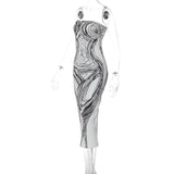 Robe midi tube dos nu à imprimé contrasté 
