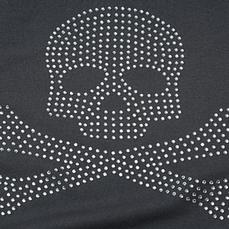 Short sleeve crewneck beaded skull pattern top