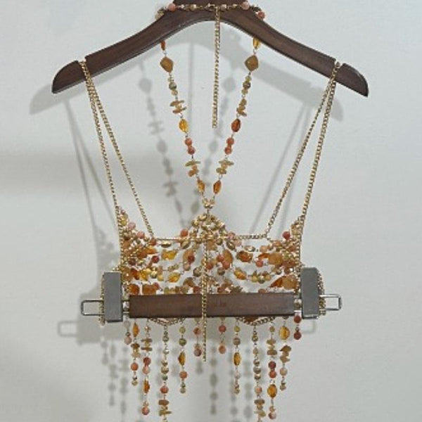 Metal chain hollow out halter beaded cami top