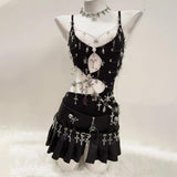 Conjunto de minifalda plisada con cremallera y aberturas irregulares 
