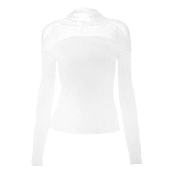 Long sleeve high neck mesh patchwork solid top