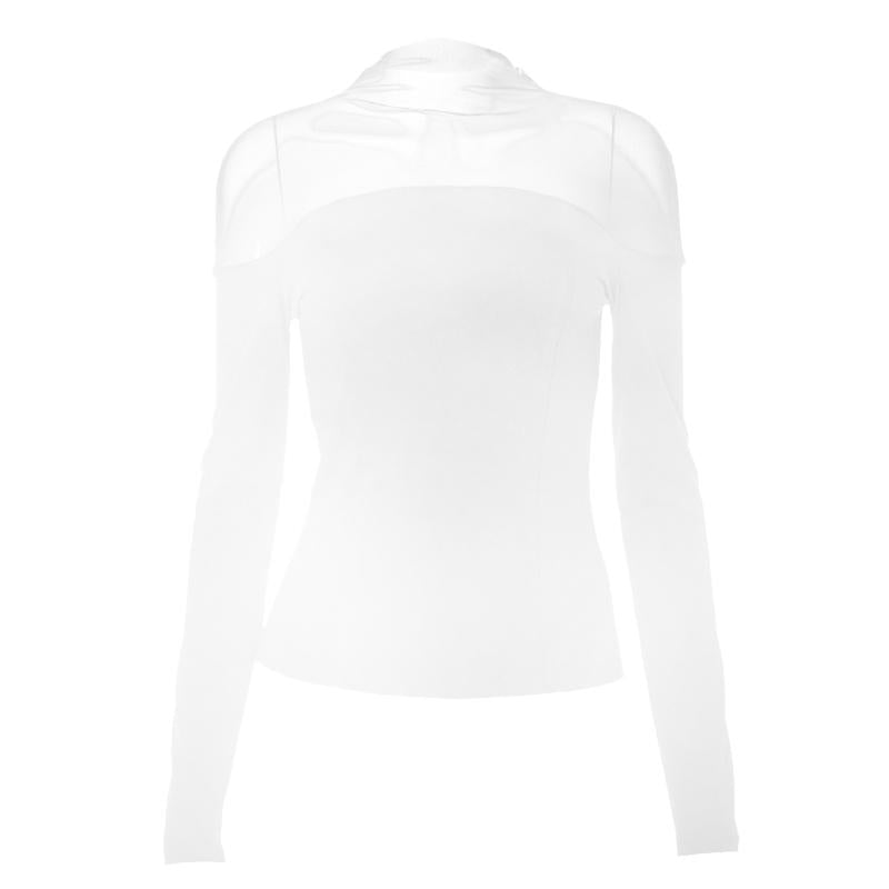 Long sleeve high neck mesh patchwork solid top