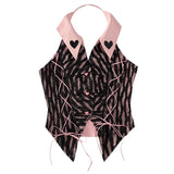 Halter self tie turnover collar heart applique top