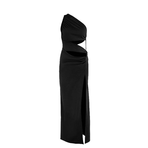 Vestido mini de un solo hombro fruncido con abertura y hueco irregular 