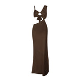 Robe longue unie à fronces et ajourées irrégulières 