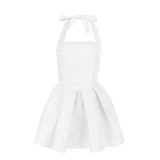Vestido mini con cuello cuadrado fruncido y estampado halter 