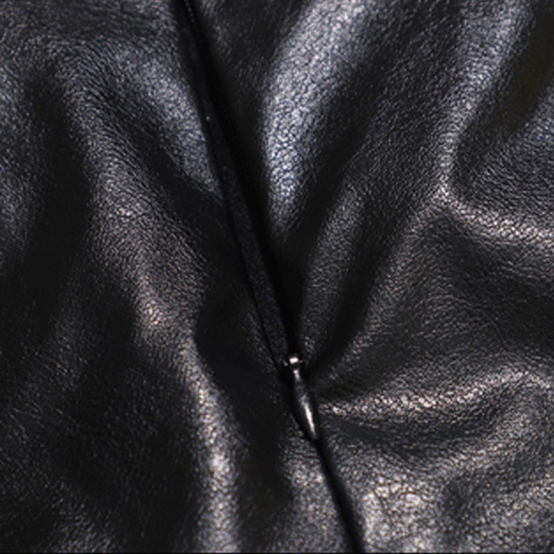 PU leather rivet applique hollow out solid mini skirt