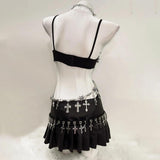 Conjunto de minifalda plisada con cremallera y aberturas irregulares 
