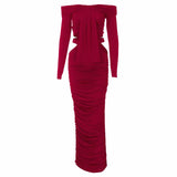 Robe longue ajourée à manches longues et épaules dénudées 