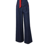 Jean large froncé avec ourlet en dentelle et poches boutonnées 