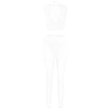 Crewneck hollow out mesh medium rise pant set