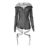 Button long sleeve gloves hoodie hollow out romper
